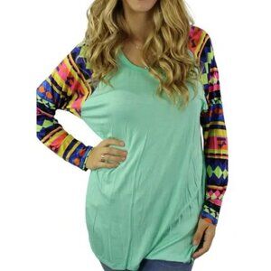 Aztec Print Sleeves Tunic Top MEDIUM (818)